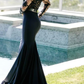 Sexy Sheer Deep V Neck Mermaid Prom Dresses Lace Applique Royal Evening Dress Sweep Train Party Gowns Prom Dresses  S5948