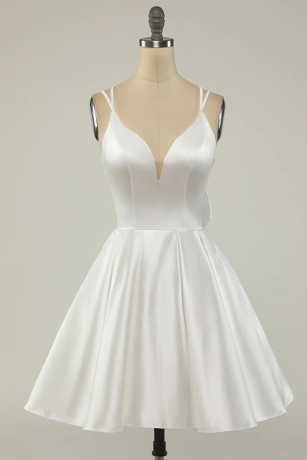 White Satin A-line Graduation Dress,White Short Homecoming Dress  Y1849