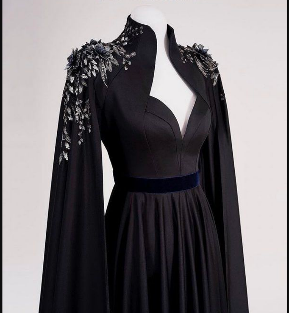 Black Satin Long Prom Dress Gothic Style Y109