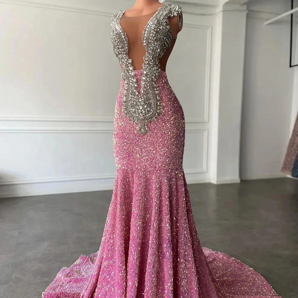 Silver Pink Prom Dress