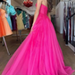 Hot Pink Tulle Sweetheart Appliques Prom Dress Y4968