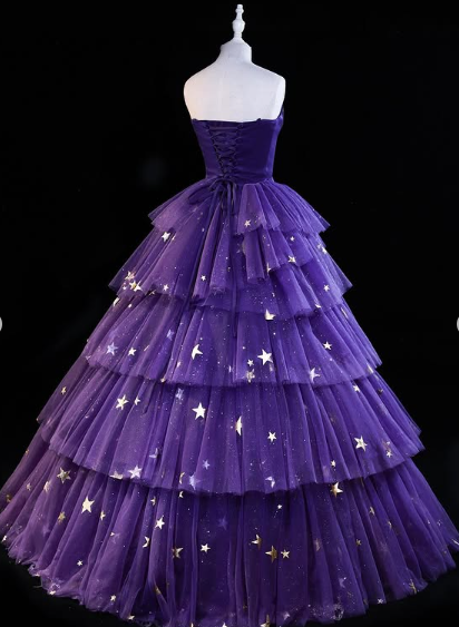 Elegant Purple Stars A-Line Prom Dress Y2738