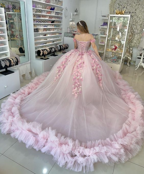 puffy light pink quinceanera dresses