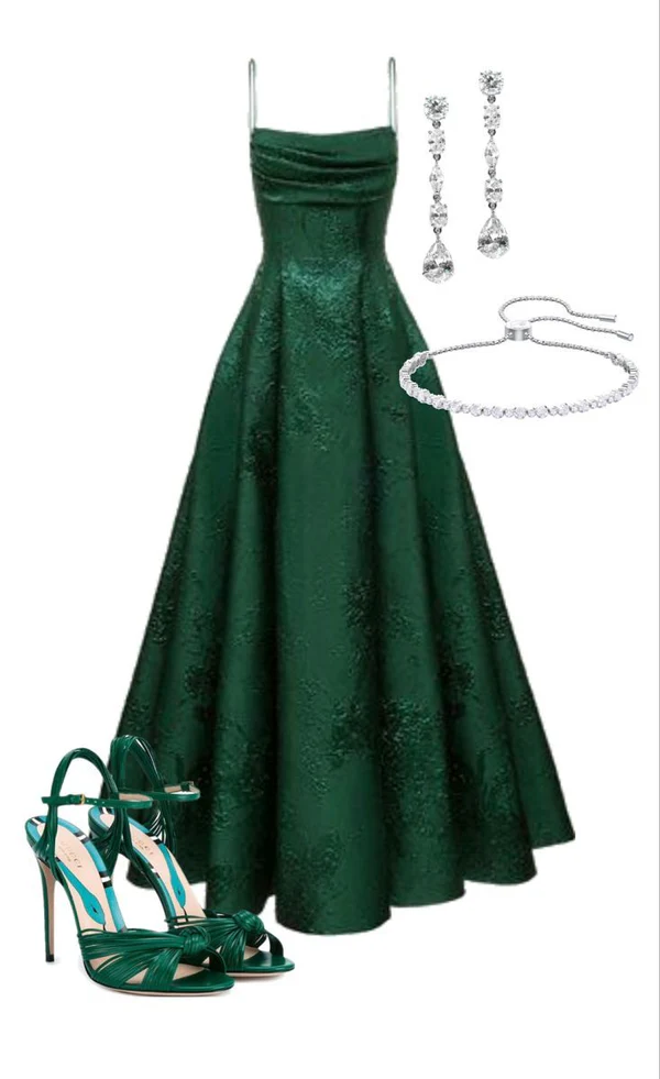 Emerald Green A-line Spaghetti Straps Prom Dress,Chic Evening Dress Y1799