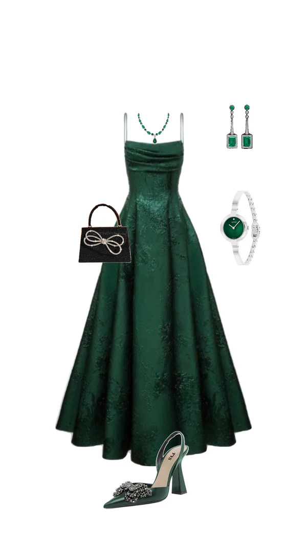 Emerald Green A-line Spaghetti Straps Prom Dress,Chic Evening Dress Y1799