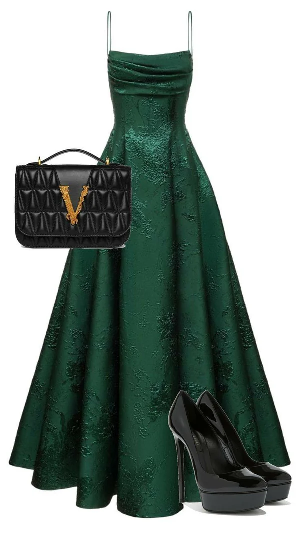 Emerald Green A-line Spaghetti Straps Prom Dress,Chic Evening Dress Y1799