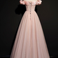 Pink Tulle Beaded Princess Prom Dress Off The Shoulder Ball Gown Evening Dress Y7584