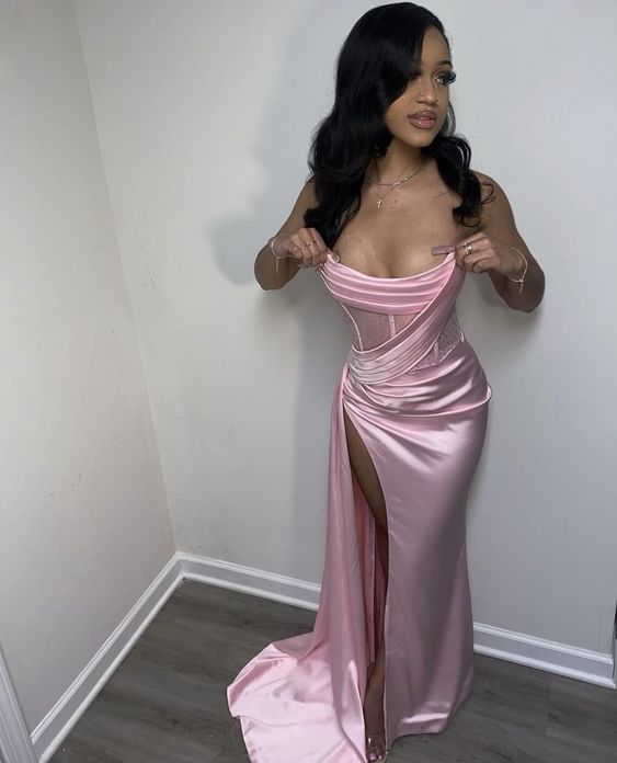 Sexy Pink Prom Dress With Slit Formal Dress Y1845