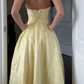 Deep V Neck Halter Yellow Satin A Line Prom Dress Long Evening Dress  Y7499