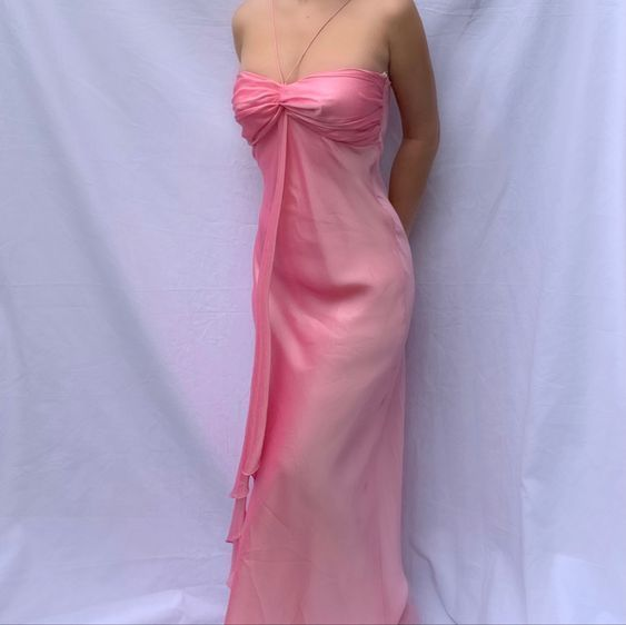 Sweet Pink Chiffon Long Prom Dress Strapless Formal Party Evening Dress Y7560