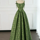 Vintage Green Evening Gown Spaghetti Straps A Line Prom Party Dress Brithday Ball Gown Y7567