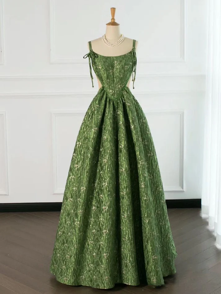 Vintage Green Evening Gown Spaghetti Straps A Line Prom Party Dress Brithday Ball Gown Y7567