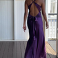 Purple V Neck Backless Evening Dress Long Prom Dress Party Dress Y7520