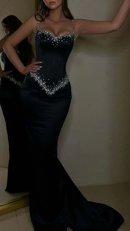 Elegant  Black Beading Mermaid Prom Dress Eveing Dress  Y7673