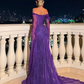 Elegant Off The Shoulder Purple Lace Mermaid Prom Dress Long Evening Dress Y7696