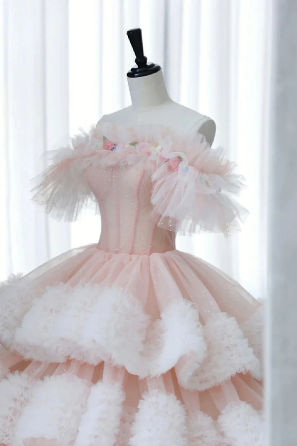 Fairy Tulle Pleated Layered Ball Gown Sweet Quinceanera Dress Y7702