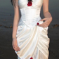 Elegant White Satin Flowers Evening Dress Long Prom Dress Wedding Dress Y7461