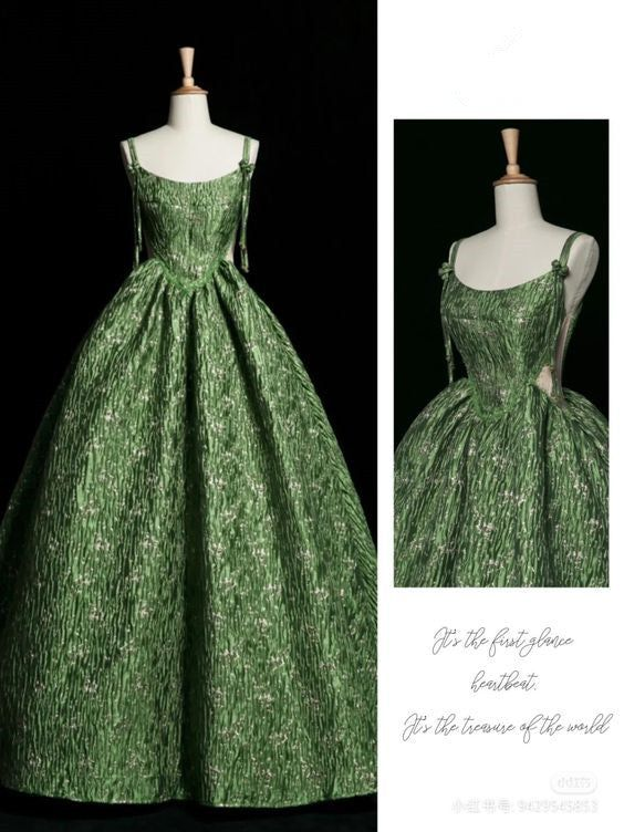 Vintage Green Evening Gown Spaghetti Straps A Line Prom Party Dress Brithday Ball Gown Y7567