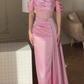 Elegant Pink Off The Shoulder Mermaid Prom Dress Slit Evening Dress Y7625