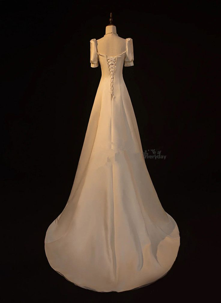 Elegant White Satin A-line Wedding Party Dress Long Prom Dress Evening Gown Y7546