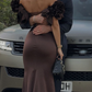 Brown Luxury Mermaid Evening Dress Off The Shoulder Long Prom Dress Y7592