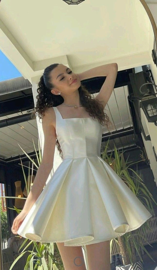 Elegant A Line Straps Ivory Satin Short Homecoming Dress Birthday Dress Y7658