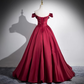 Fashion Burgundy Satin Pleats Prom Dress A Line Elegant Ball Gown Y7661