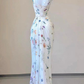 Beautiful Chiffon Pleated Print Floral Prom Dress Mermaid Formal Evening Dress Party Gown Y7564