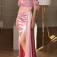 Elegant Pink Off The Shoulder Mermaid Prom Dress Slit Evening Dress Y7625