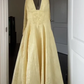 Deep V Neck Halter Yellow Satin A Line Prom Dress Long Evening Dress  Y7499