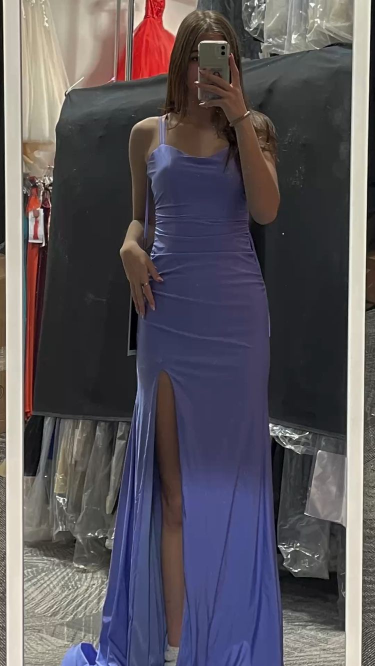 Purple Sleeveless Sheath/Column Prom Dress Elegant Purple Evening with Split Y1839