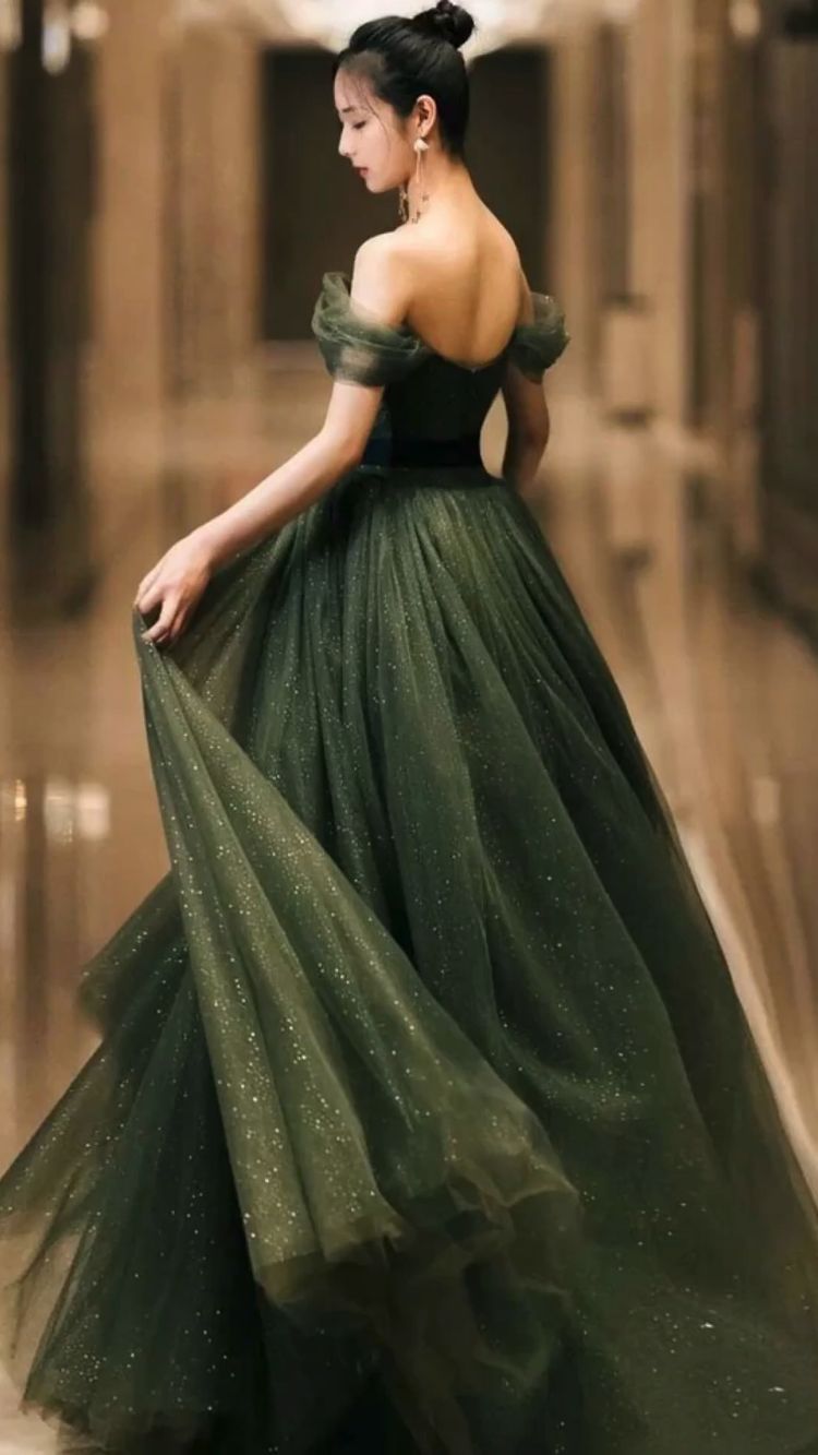 Simple green tulle long prom dress, green tulle evening dress Y1554