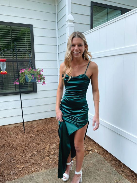 Green Spaghetti Straps Prom Dresses Long Sexy Prom Dress Y1259