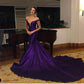 Purple Mermaid Prom Dresses Off the Shoulder Satin Evening Formal Gowns Chapel Train Y1842