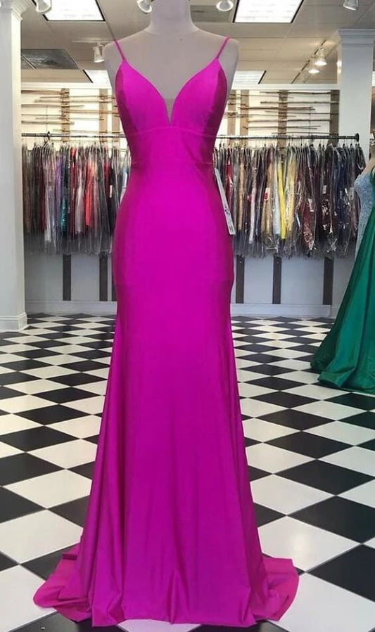 Mermaid Spaghetti Straps Fuchsia Prom Dress Elegant Evening Dress Y730