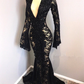 Sexy Long Sleeves Black Mermaid Prom Dress Lace V-neck Long Y1859