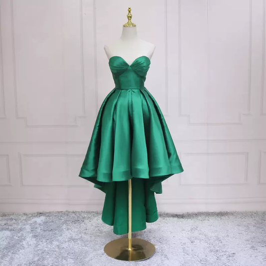 Strapless Green Satin Prom Dress Hi-low Prom Dress s42