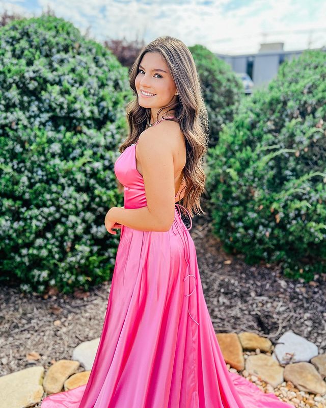 Cute A Line Scoop Neck Hot Pink Long Prom Dresses Y1626