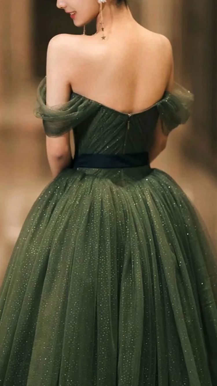 Simple green tulle long prom dress, green tulle evening dress Y1554