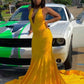 Stunning Yellow Mermaid Prom Dress,Sexy Evening Dress With Train Y1709