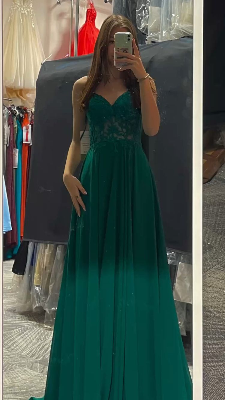 A-line V Neck Green Prom Dress,Green Evening Dress,Graduation Dress Y1836