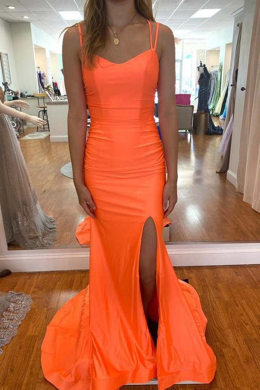 Orange Mermaid Long Prom Dresses Formal Evening Gowns Y486