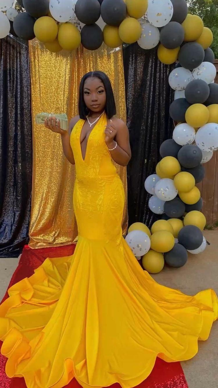 Stunning Yellow Mermaid Prom Dress,Sexy Evening Dress With Train Y1709