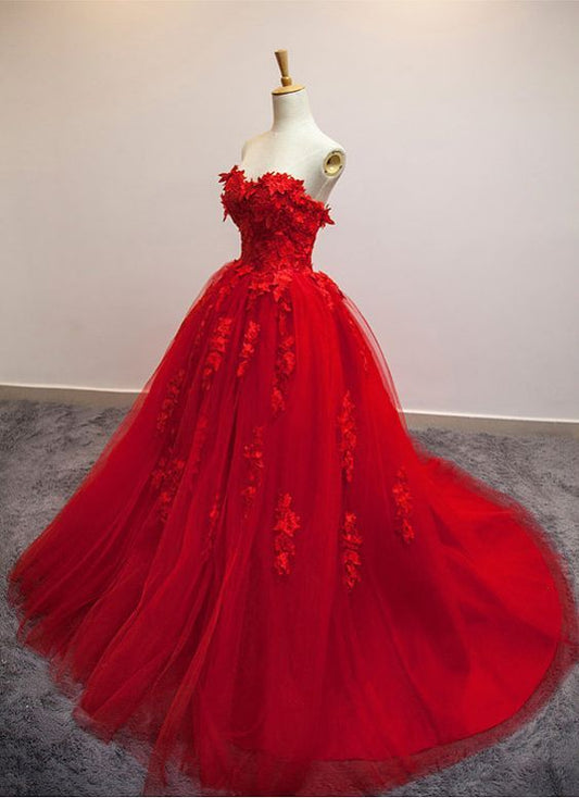 Gorgeous Sweetheart Red Long Formal Dresses, Red Party Gowns, Princess Gowns, Prom Dresses Y765