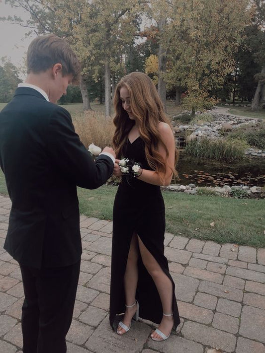 Elegant Black Sleeveless V Neck Prom Dress,Black Formal Gown Y1115