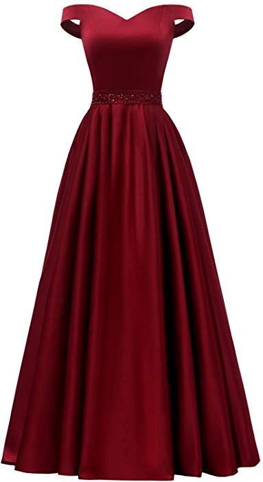 Off The Shoulder Burgundy Satin Long Prom Dress Y770