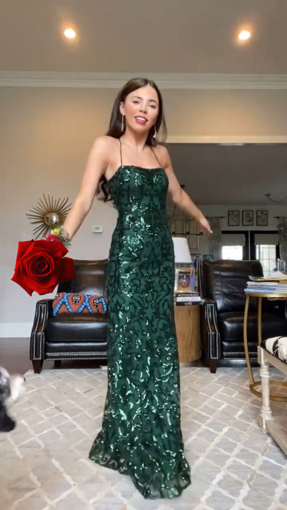 Green Sequins Column/Sheath Prom Dress,Charming Evening Dress Y1830