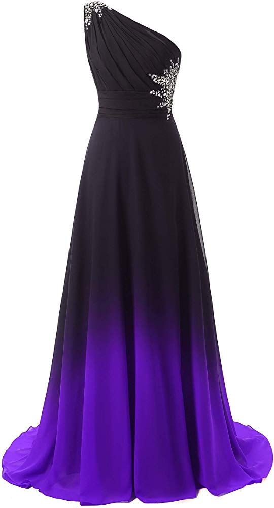 One Shoulder Ombre Long Evening Dresses Chiffon Wedding Party Gowns Y1825