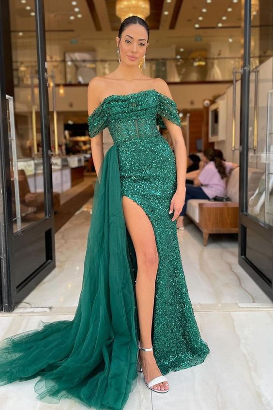 Emerald Prom Dress Long Sparkly Mermaid Formal Gown For Women Y1698