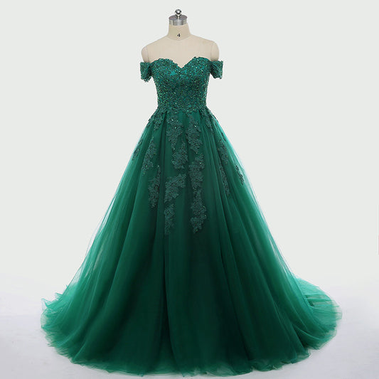 Sexy Dark Green Lace Applique Dresses Short Sleeve Ball Gown For 15 Prom Party Dress Custom Chapel Train Sweet 16 Dresses Y610